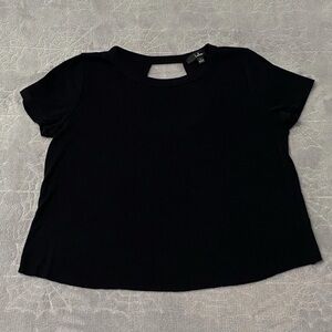 Lulus Shirt Boosted Basic Womens S Black Ribbed Knit Cutout Short Sleeve Top